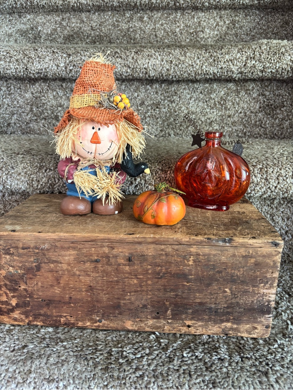 Fall Scarecrow Figurine Tabletop Decor in Orange